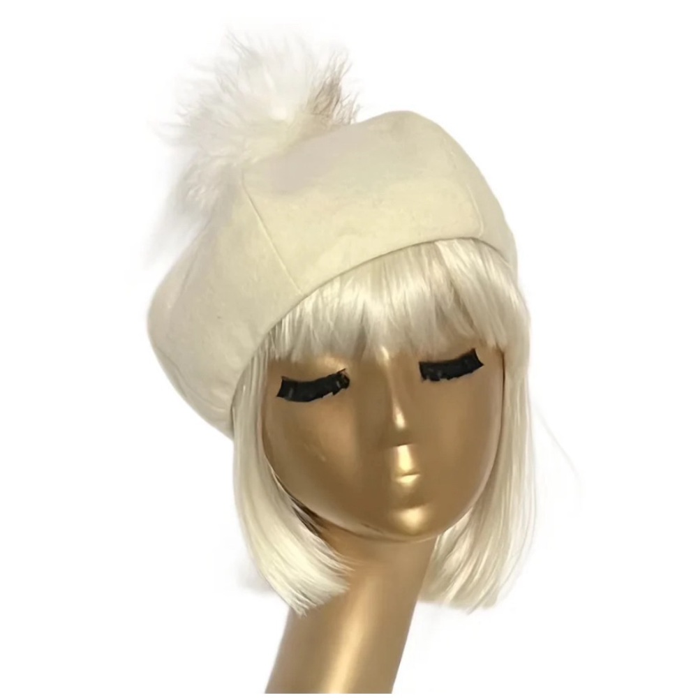 Wool Beret Hat Pom Pom